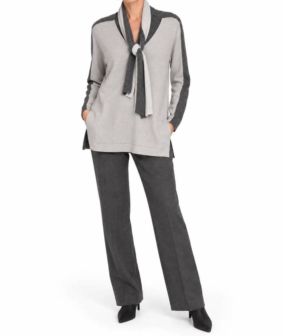 NEW D.EXTERIOR two-tone v-neck sweater in gray charcoal